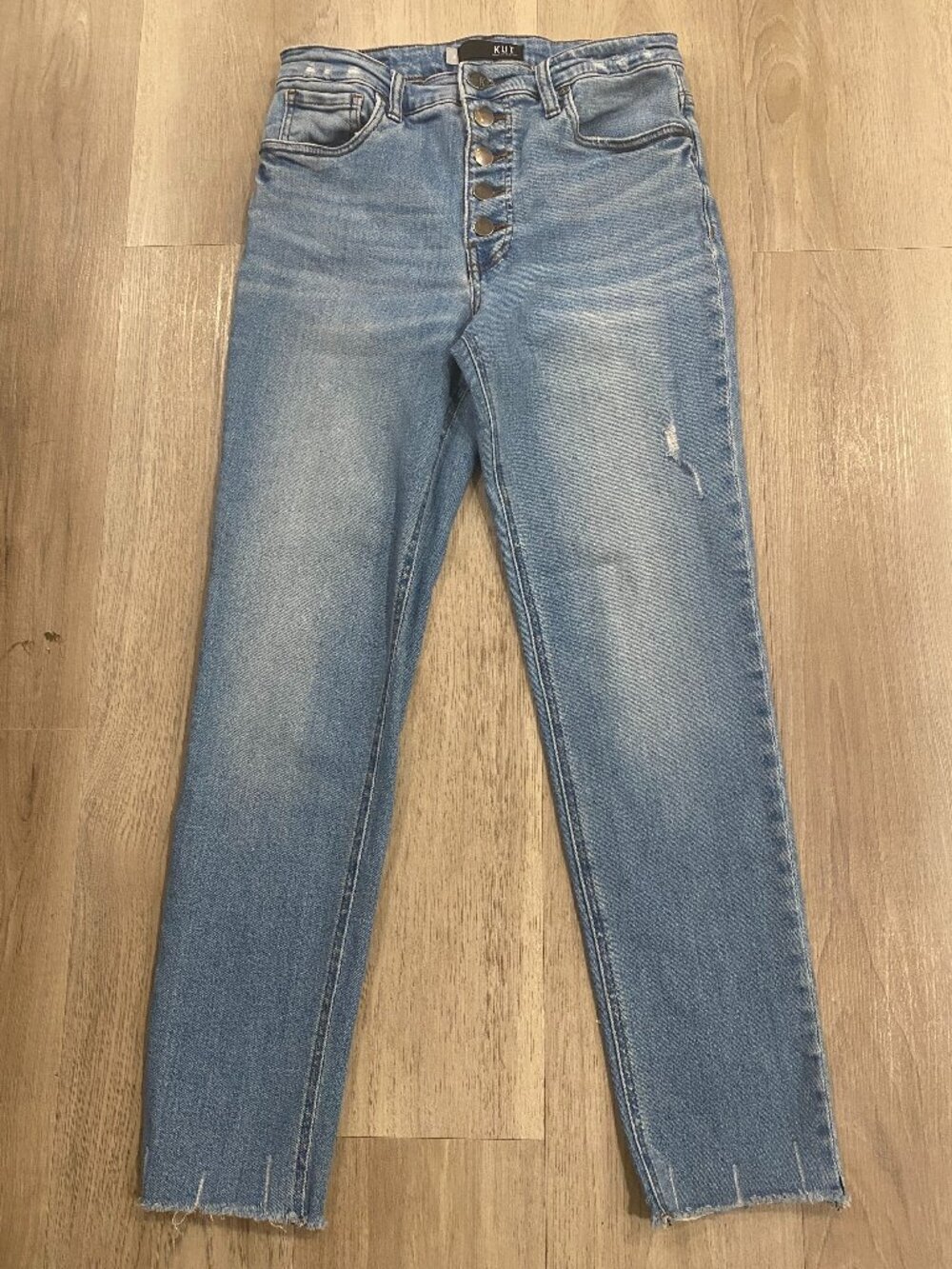 Kut From The Kloth High Rise Button Fly Ankle Jeans Raw Hem Size 4